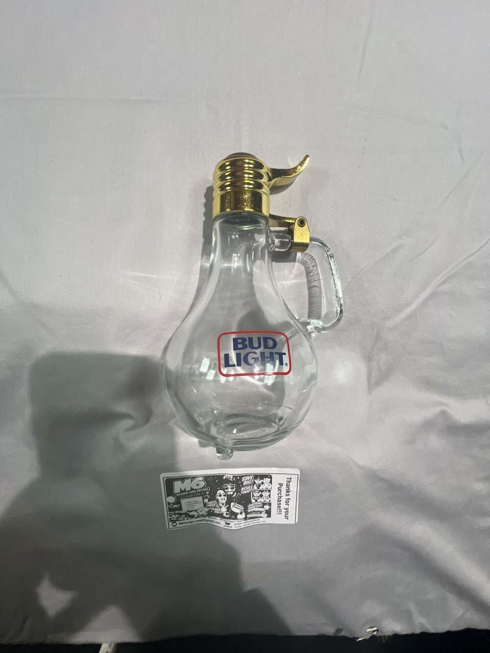 Vintage Bud Light Glass Beer Pitcher with Gold Tone Lid